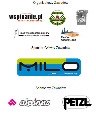 Organizatorzy i sponsorzy Mistrzostw Polski w Boulderingu 8. KFG